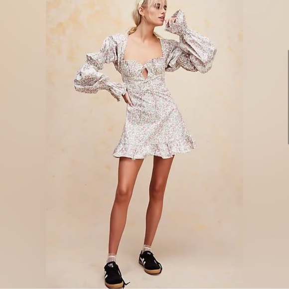 For Love And Lemons Floral Mini Dress - White and Pink - Picture 4 of 7